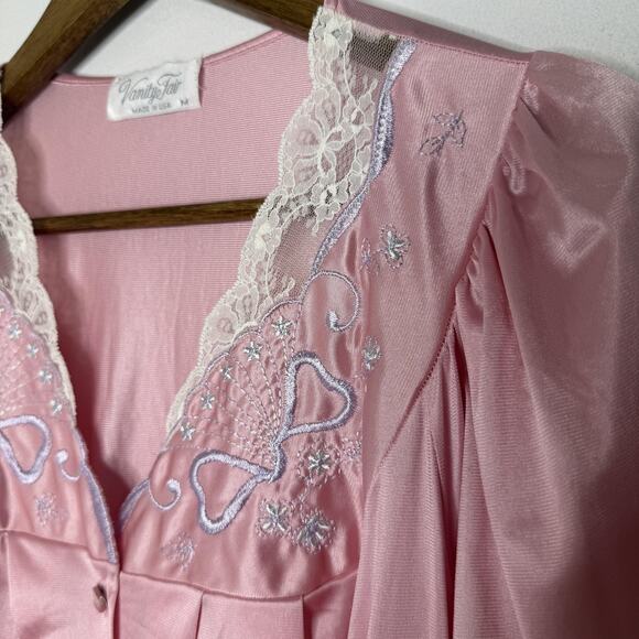 Vintage Vanity Fair Nightgown Womens Medium Pink Nylon Lace Embroidered USA 80s - Picture 2 of 6